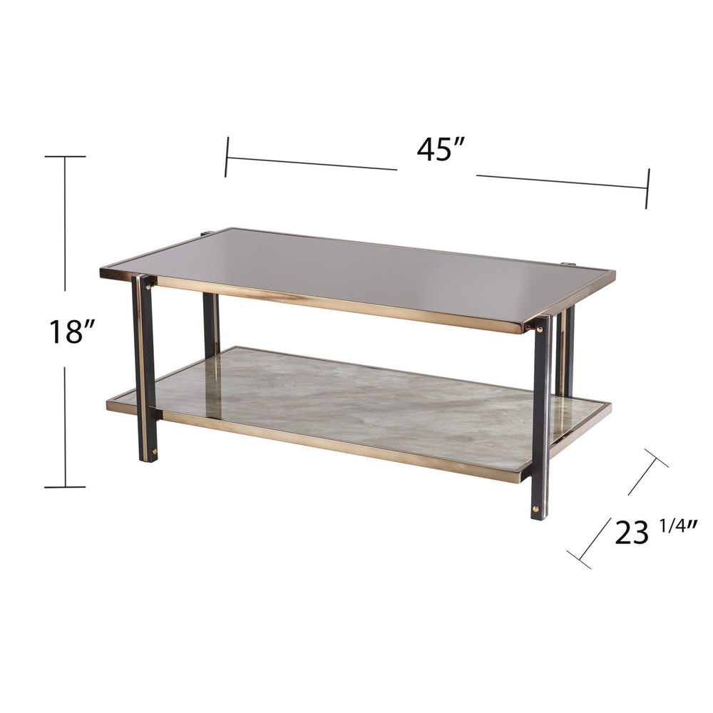 43" Champagne Mirrored And Metal Rectangular Mirrored Coffee Table - Homeroots - Flyclothing LLC
