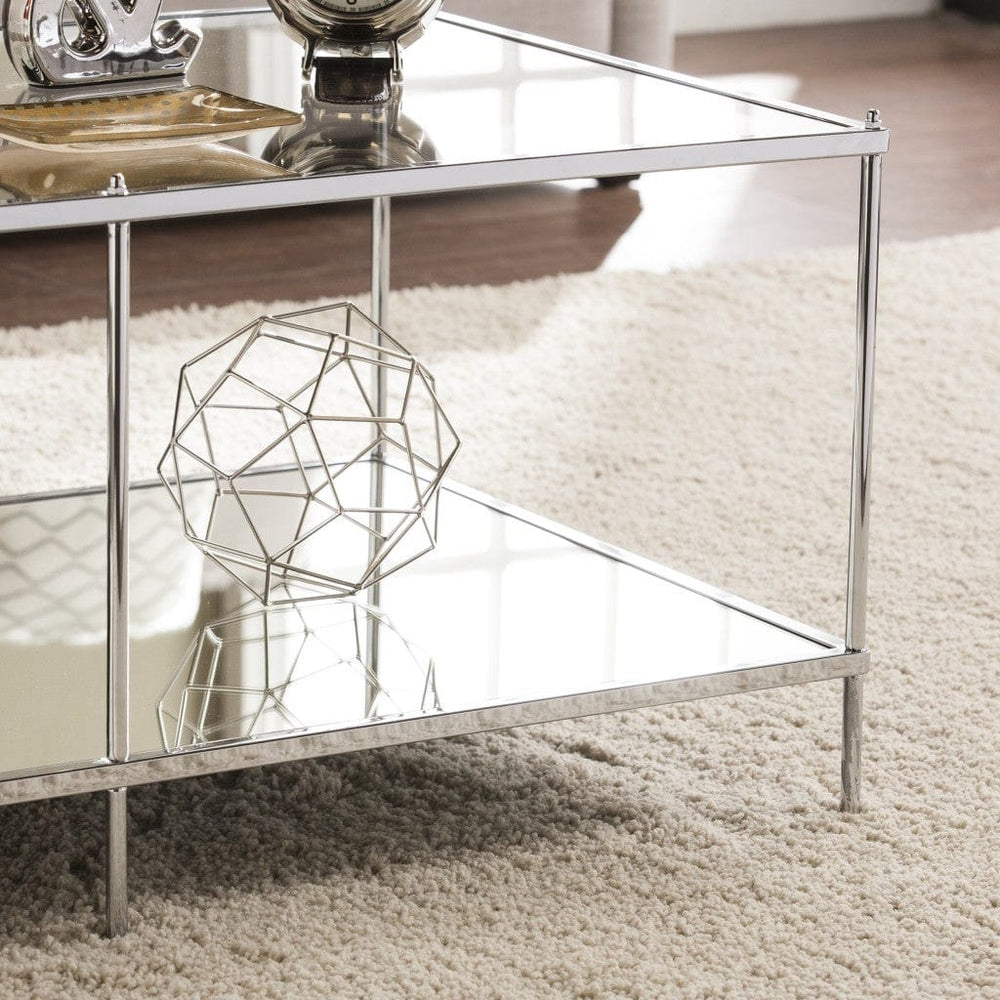 42" Chrome Glass And Metal Rectangular Mirrored Coffee Table - Homeroots - Flyclothing LLC
