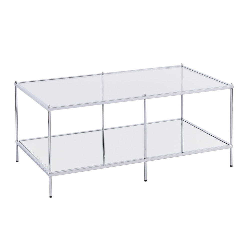 42" Chrome Glass And Metal Rectangular Mirrored Coffee Table - Homeroots - Flyclothing LLC
