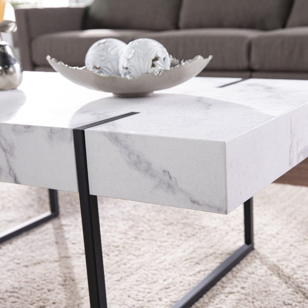 43" White And Black Faux Marble And Metal With Iron Coffee Table - Homeroots - Flyclothing LLC