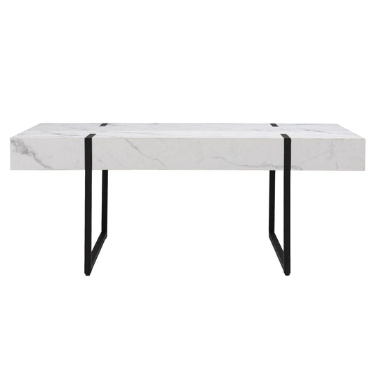 43" White And Black Faux Marble And Metal With Iron Coffee Table - Homeroots