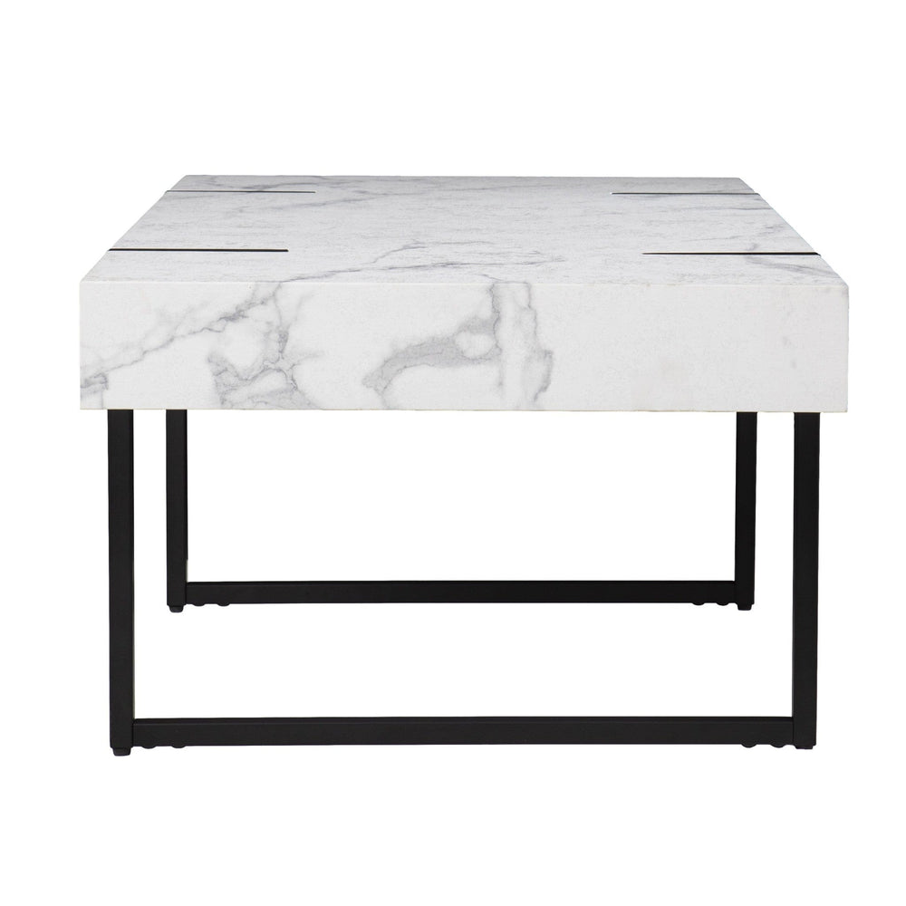 43" White And Black Faux Marble And Metal With Iron Coffee Table - Homeroots - Flyclothing LLC