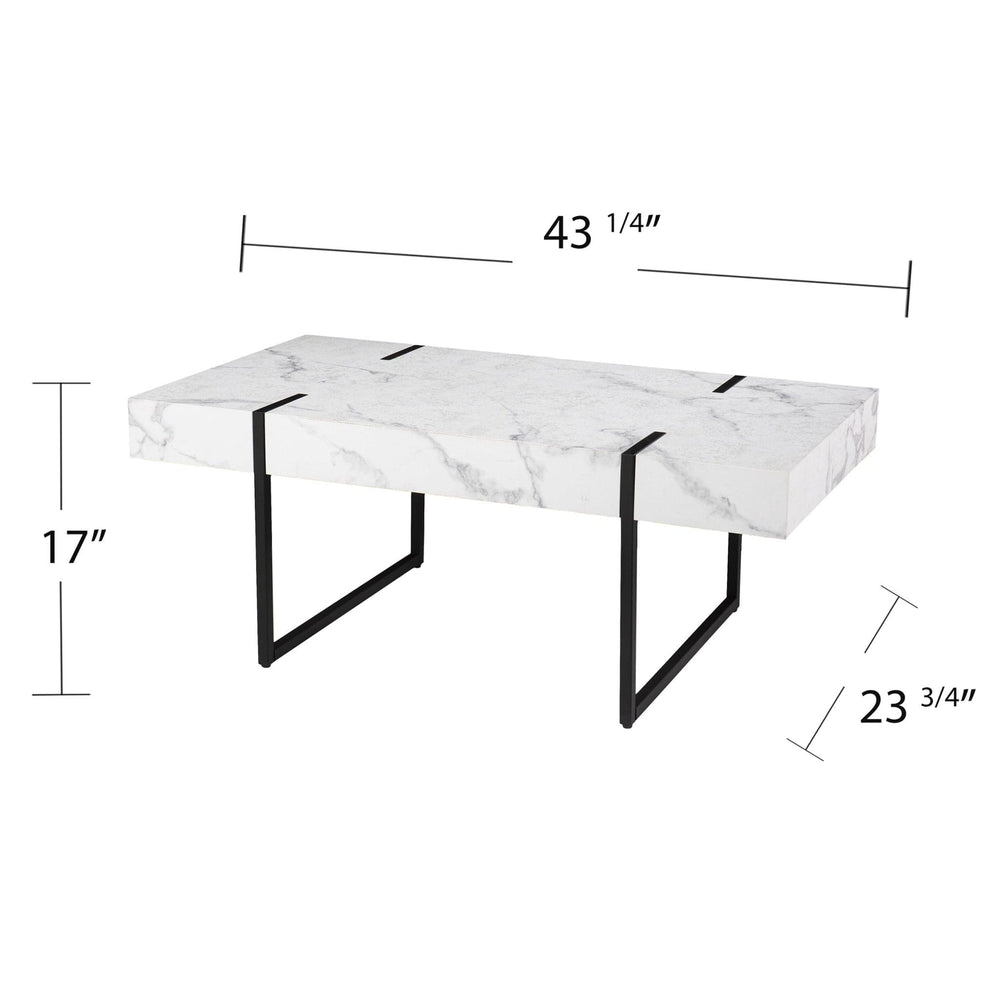 43" White And Black Faux Marble And Metal With Iron Coffee Table - Homeroots - Flyclothing LLC