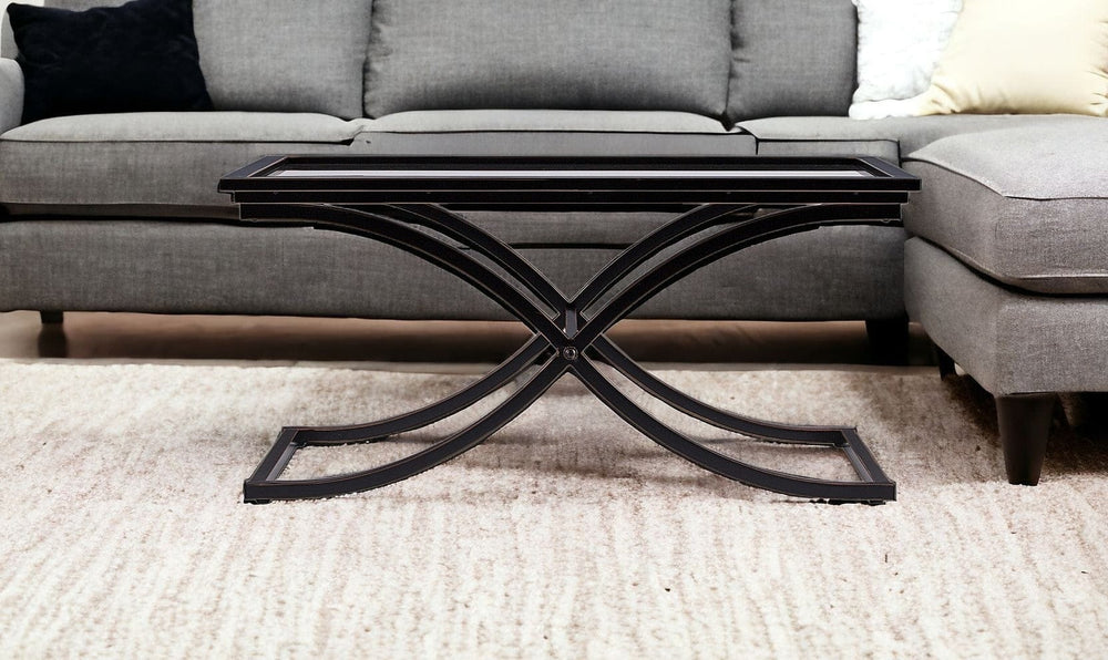 42" Black Glass And Metal Rectangular Coffee Table - Homeroots - Flyclothing LLC