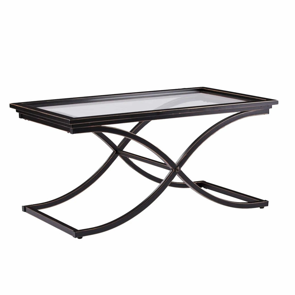 42" Black Glass And Metal Rectangular Coffee Table - Homeroots - Flyclothing LLC