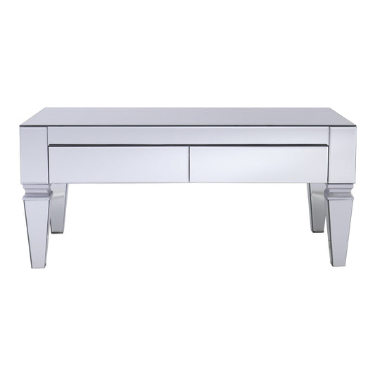 41" Silver Glass With Iron Mirrored Coffee Table - Homeroots