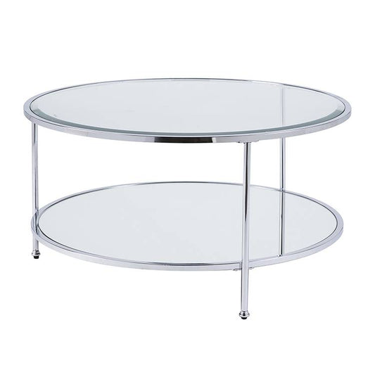 34" Chrome Glass And Metal Round Mirrored Coffee Table - Homeroots