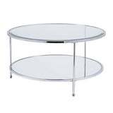 34" Chrome Glass And Metal Round Mirrored Coffee Table - Homeroots - Flyclothing LLC