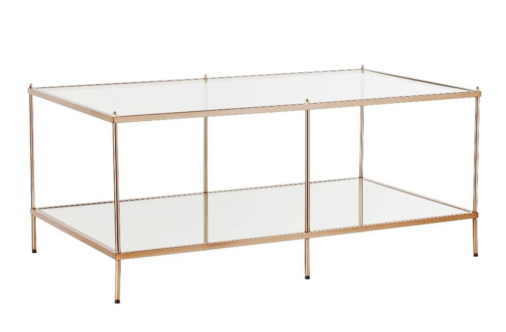 42" Gold Glass And Metal Rectangular Mirrored Coffee Table - Homeroots