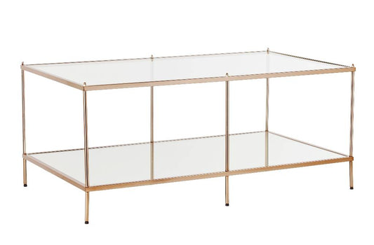 42" Gold Glass And Metal Rectangular Mirrored Coffee Table - Homeroots