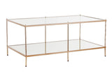 42" Gold Glass And Metal Rectangular Mirrored Coffee Table - Homeroots