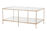 42" Gold Glass And Metal Rectangular Mirrored Coffee Table - Homeroots