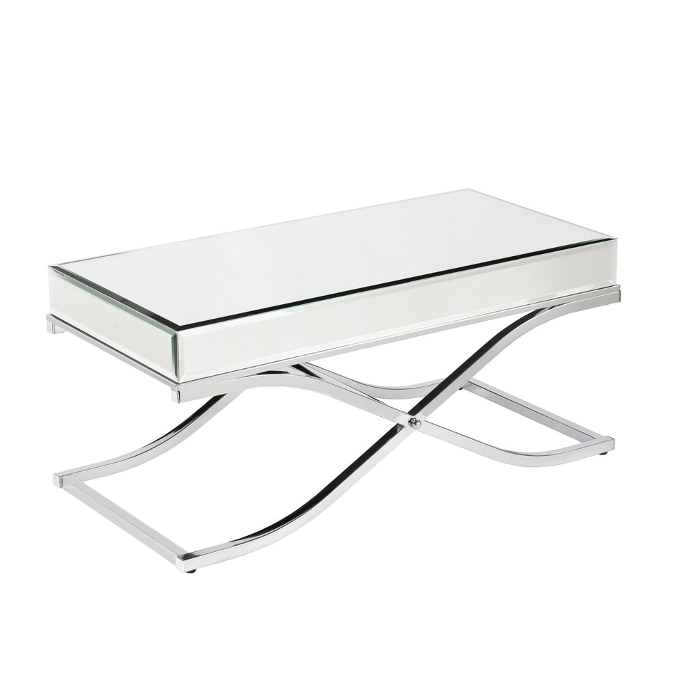 42" Silver Mirrored And Metal Rectangular Mirrored Coffee Table - Homeroots - Flyclothing LLC