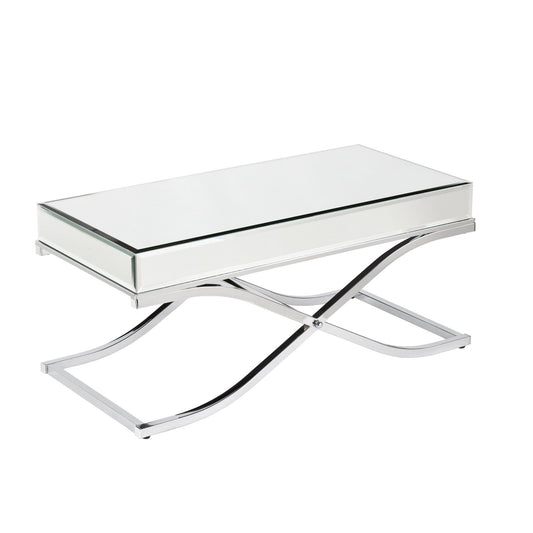 42" Silver Mirrored And Metal Rectangular Mirrored Coffee Table - Homeroots