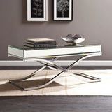42" Silver Mirrored And Metal Rectangular Mirrored Coffee Table - Homeroots - Flyclothing LLC
