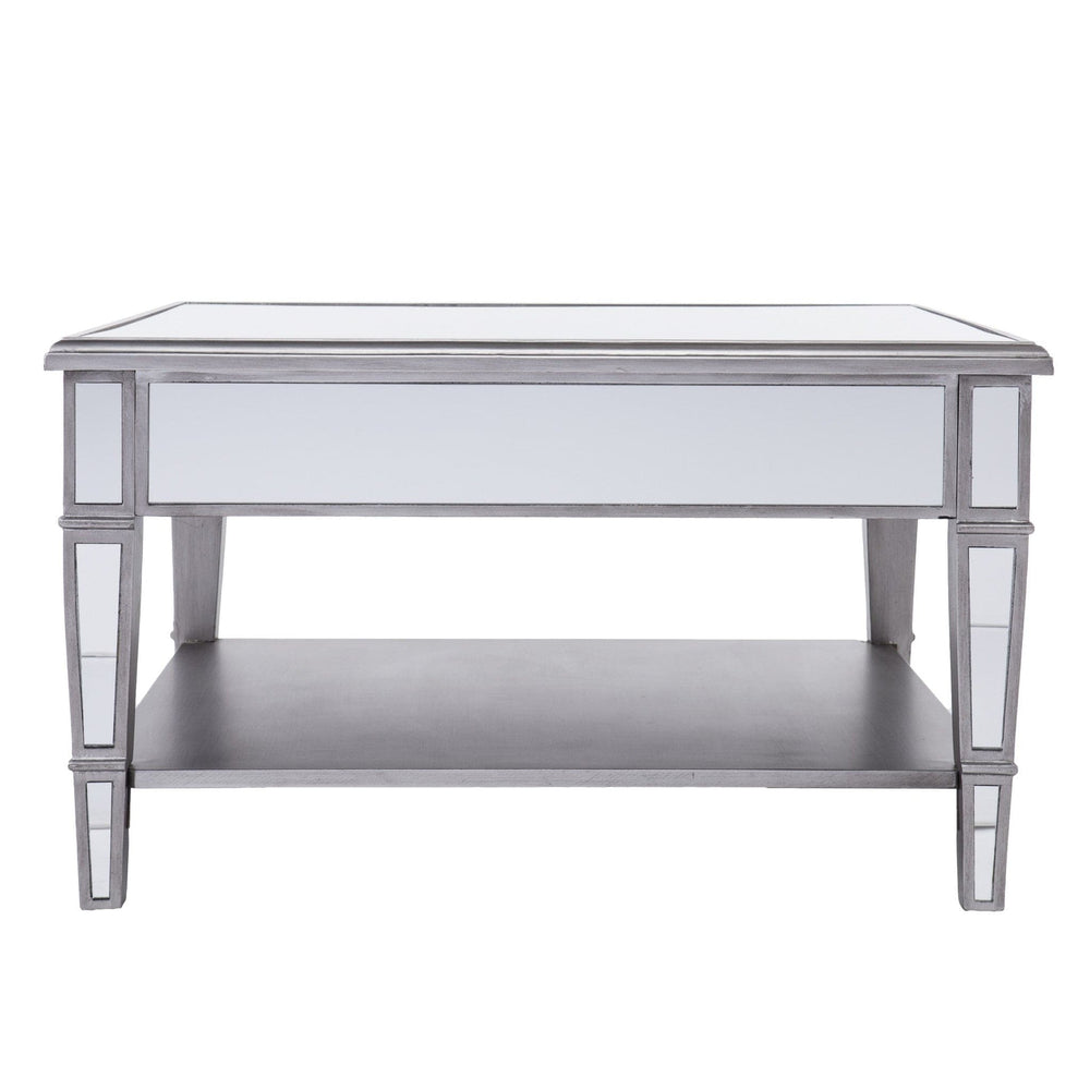 29" Silver Mirrored Square Coffee Table With Shelf - Homeroots - Flyclothing LLC