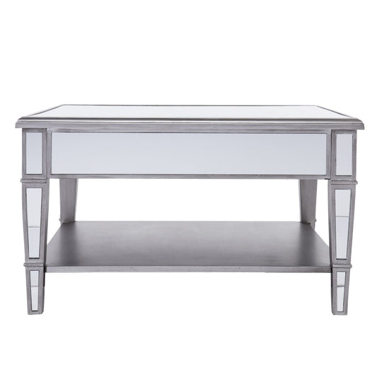 29" Silver Mirrored Square Coffee Table With Shelf - Homeroots