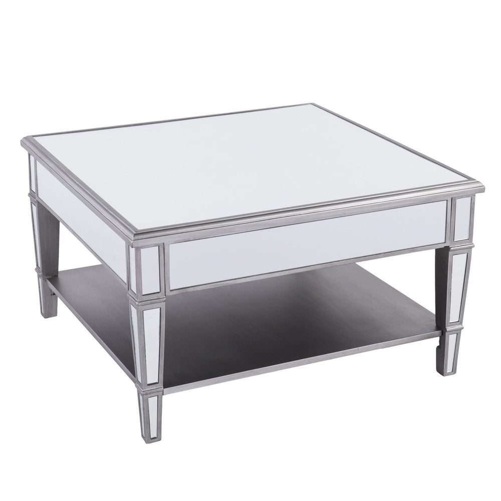 29" Silver Mirrored Square Coffee Table With Shelf - Homeroots - Flyclothing LLC