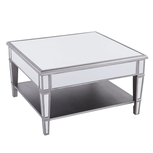 29" Silver Mirrored Square Coffee Table With Shelf - Homeroots