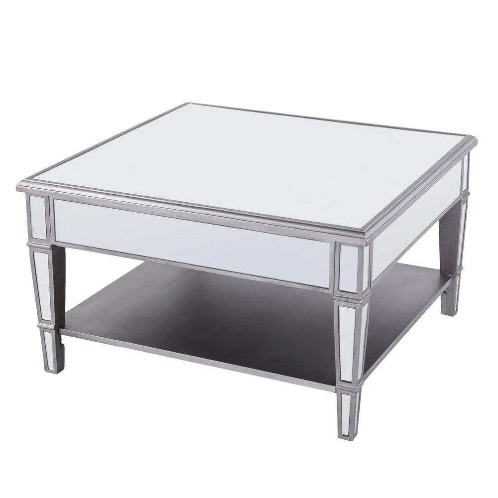 29" Silver Mirrored Square Coffee Table With Shelf - Homeroots - Flyclothing LLC