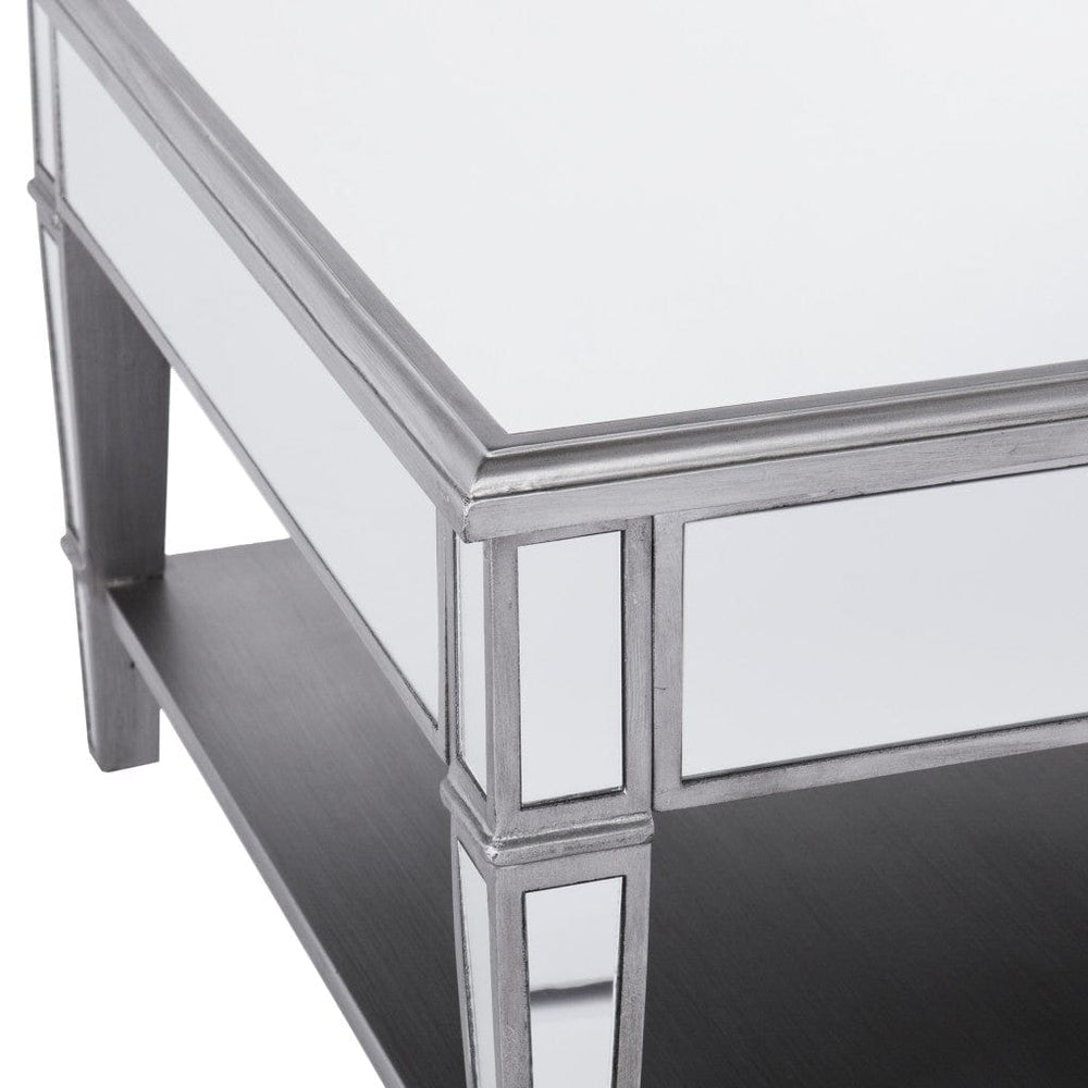 29" Silver Mirrored Square Coffee Table With Shelf - Homeroots - Flyclothing LLC
