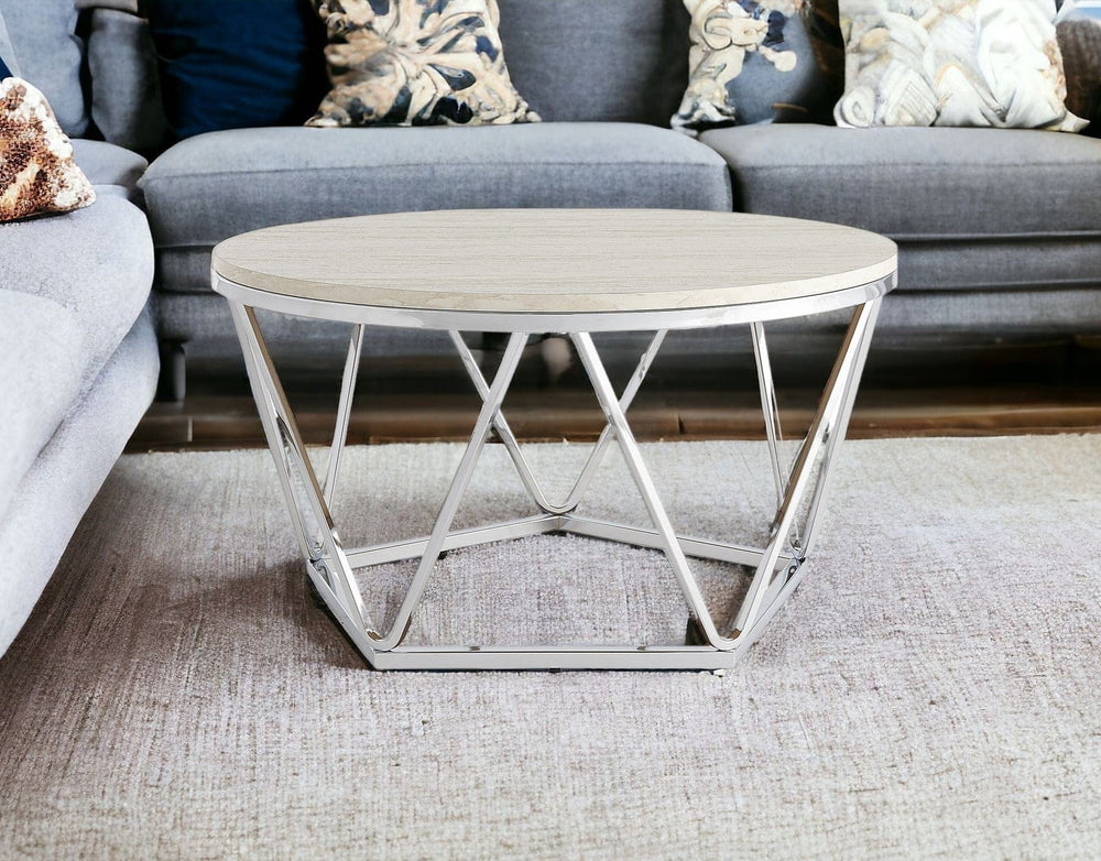 33" Silver Manufactured Wood And Metal Round Coffee Table - Homeroots - Flyclothing LLC