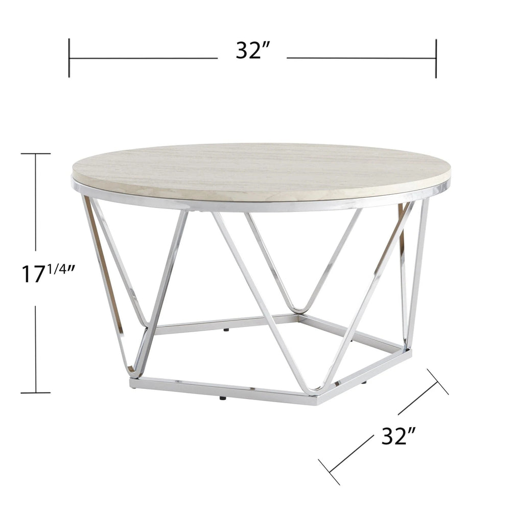33" Silver Manufactured Wood And Metal Round Coffee Table - Homeroots - Flyclothing LLC