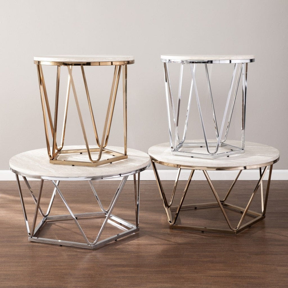 33" Silver Manufactured Wood And Metal Round Coffee Table - Homeroots - Flyclothing LLC