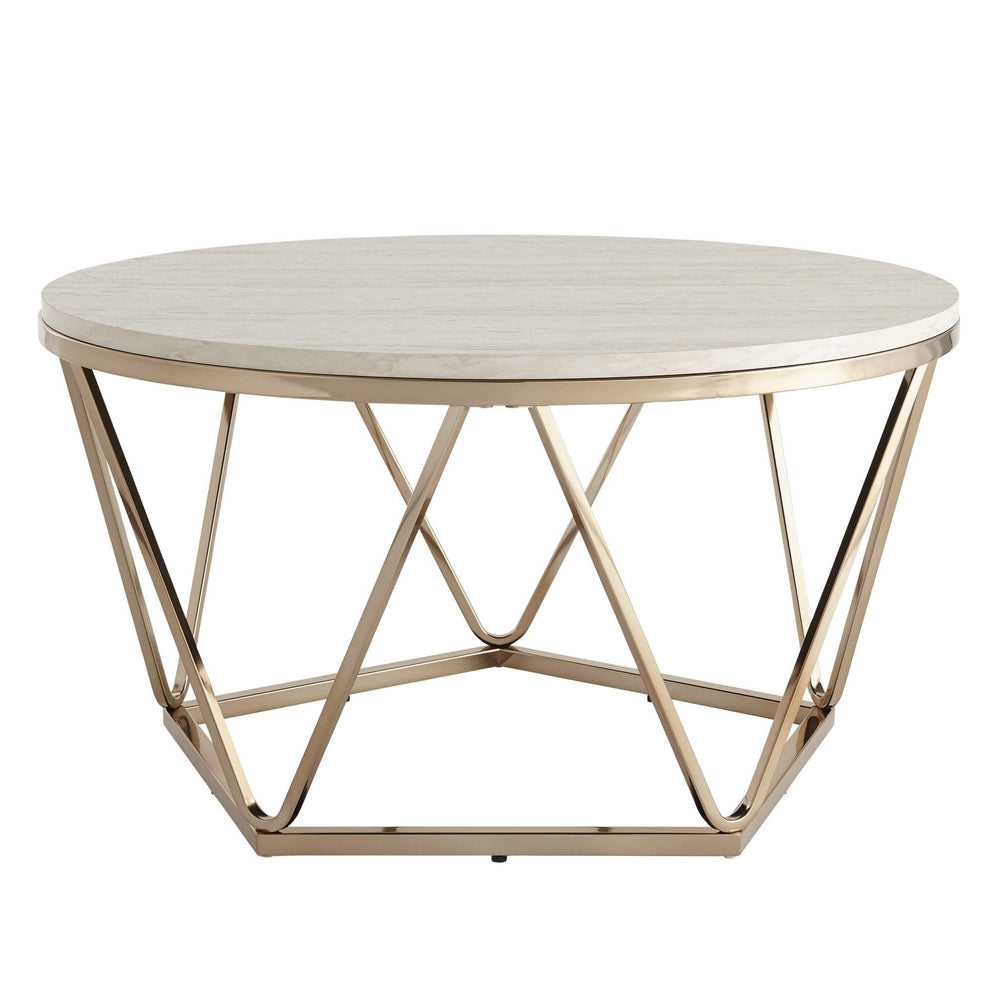 33" Champagne Solid Manufactured Wood And Metal Round Coffee Table - Homeroots - Flyclothing LLC