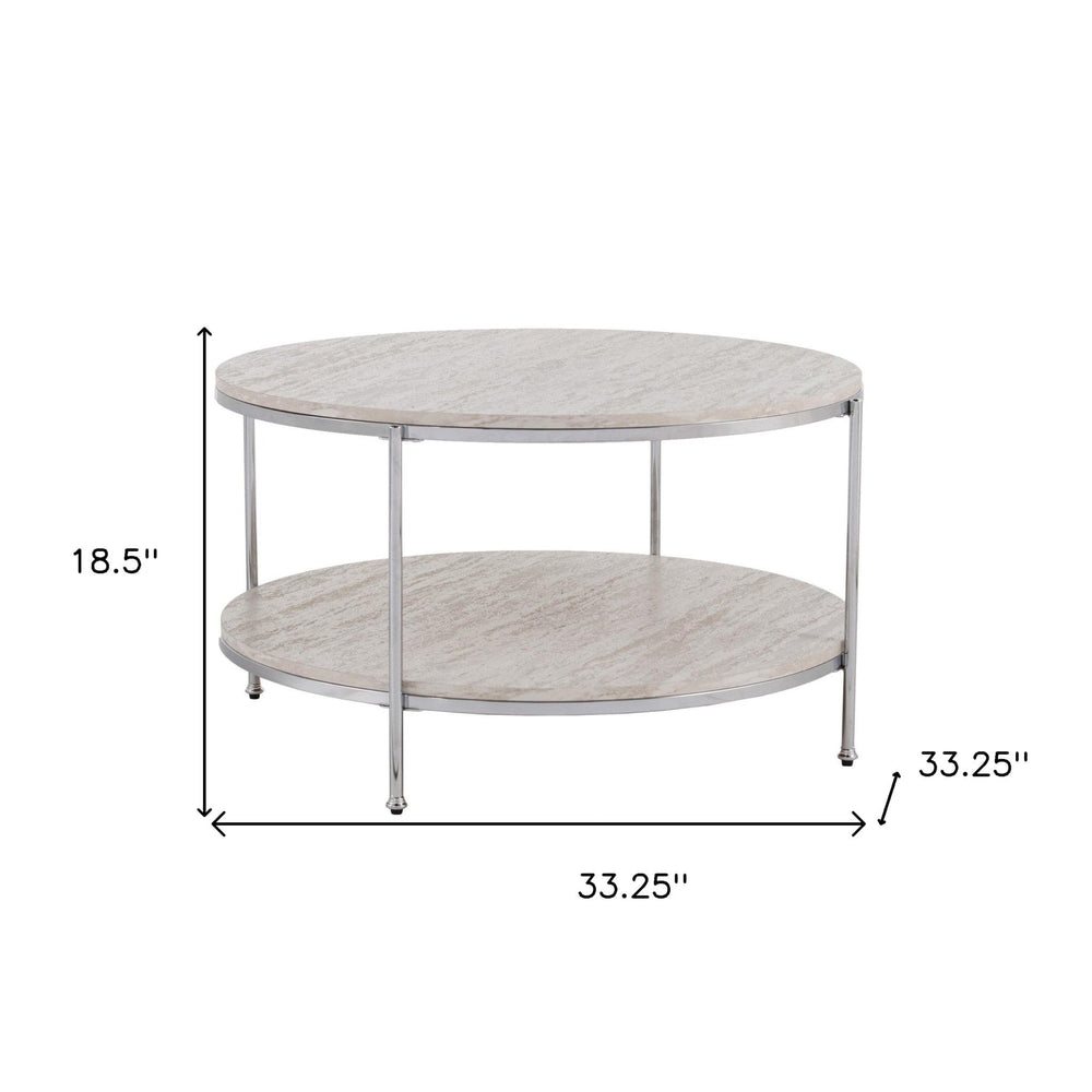 33" Chrome Faux Marble And Metal Round Coffee Table - Homeroots - Flyclothing LLC