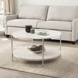33" Chrome Faux Marble And Metal Round Coffee Table - Homeroots - Flyclothing LLC
