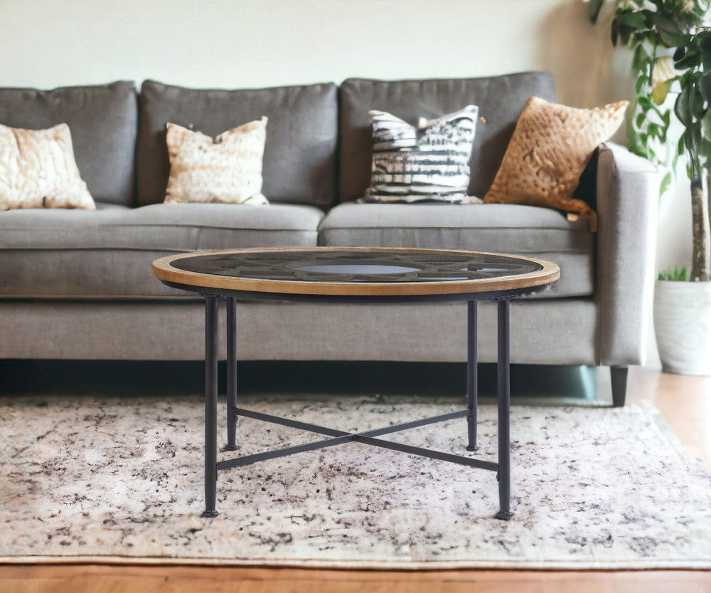 33" Floral Design Glass Top Round Coffee Table - Homeroots - Flyclothing LLC