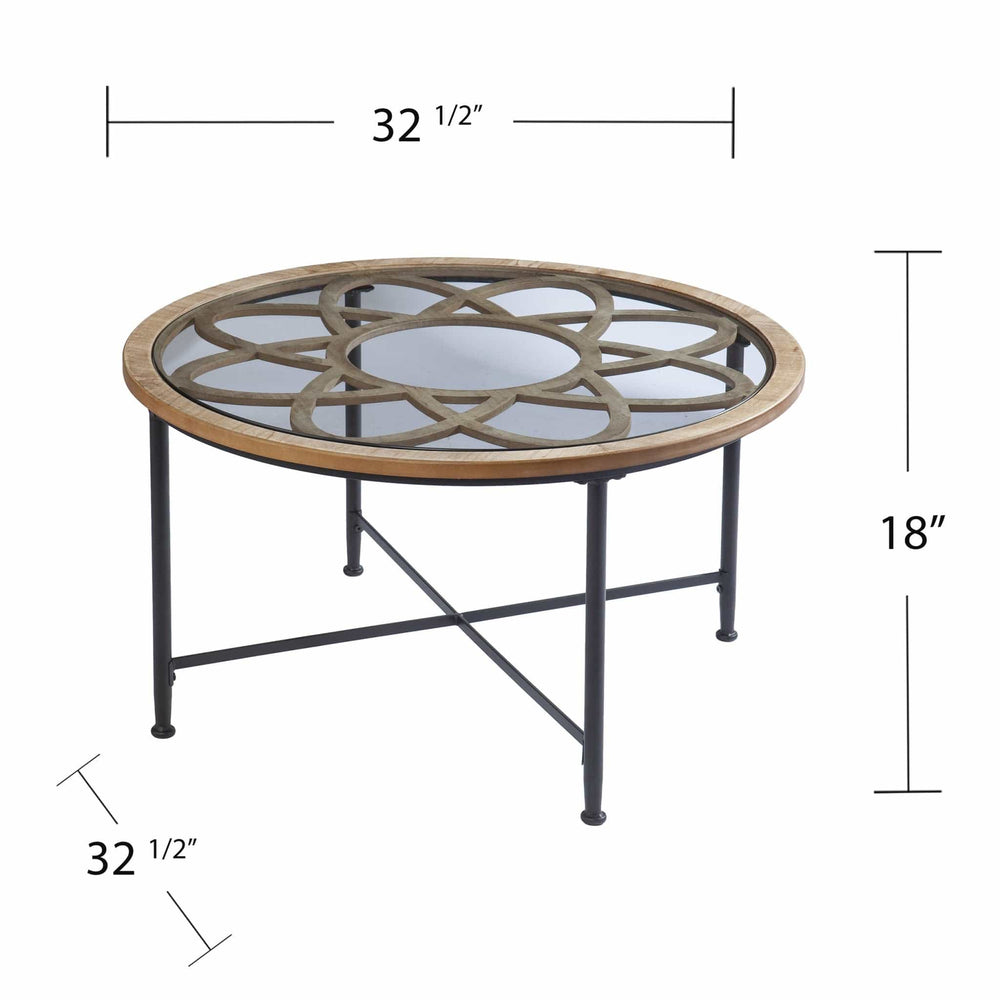33" Floral Design Glass Top Round Coffee Table - Homeroots - Flyclothing LLC
