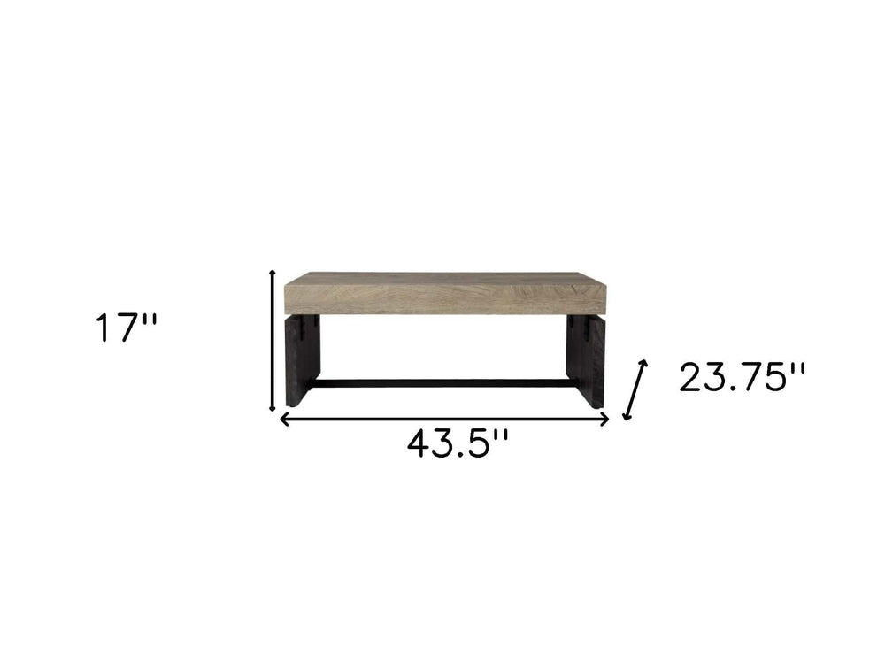 44" Natural and Black Chunky Manufactured Wood Rectangular Coffee Table - Homeroots - Flyclothing LLC