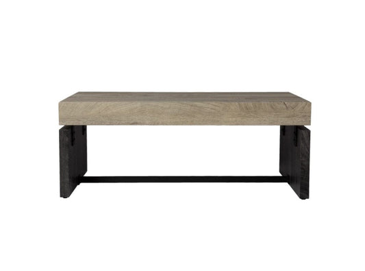 44" Natural and Black Chunky Manufactured Wood Rectangular Coffee Table - Homeroots