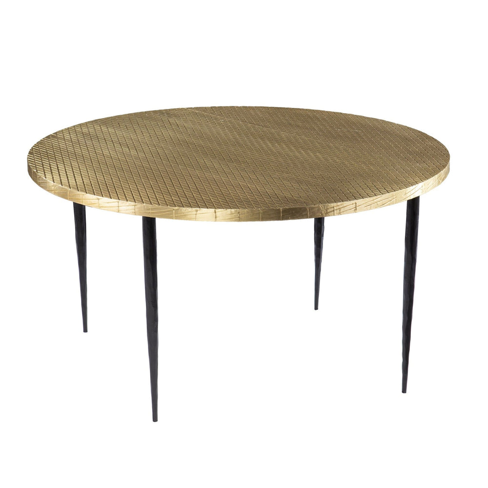 34" Black And Gold Embossed Metal Round Coffee Table - Homeroots
