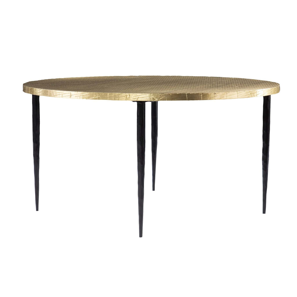 34" Black And Gold Embossed Metal Round Coffee Table - Homeroots