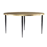 34" Black And Gold Embossed Metal Round Coffee Table - Homeroots