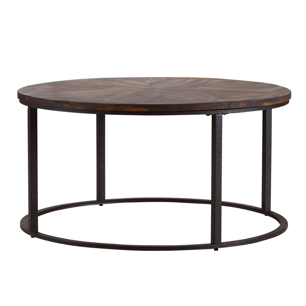 36" Natural And Brown Reclaimed Wood And Metal Round Coffee Table - Homeroots - Flyclothing LLC