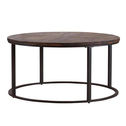 36" Natural And Brown Reclaimed Wood And Metal Round Coffee Table - Homeroots