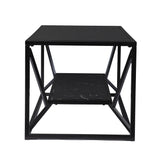 42" Black Glass Faux Marble And Metal Coffee Table With Shelf - Homeroots - Flyclothing LLC