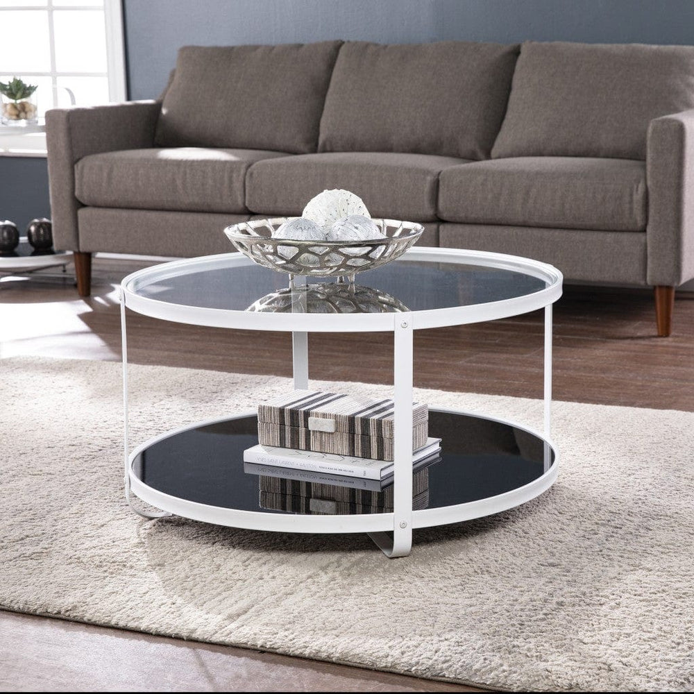32" White Glass And Metal Two Tier Round Coffee Table - Homeroots - Flyclothing LLC
