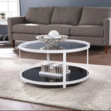 32" White Glass And Metal Two Tier Round Coffee Table - Homeroots - Flyclothing LLC