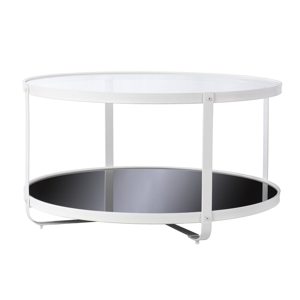 32" White Glass And Metal Two Tier Round Coffee Table - Homeroots - Flyclothing LLC