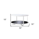 32" White Glass And Metal Two Tier Round Coffee Table - Homeroots - Flyclothing LLC