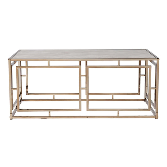 44" Champagne Glass And Metal Rectangular Coffee Table - Homeroots