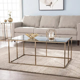42" Champagne Glass And Metal Geometric Coffee Table - Homeroots - Flyclothing LLC