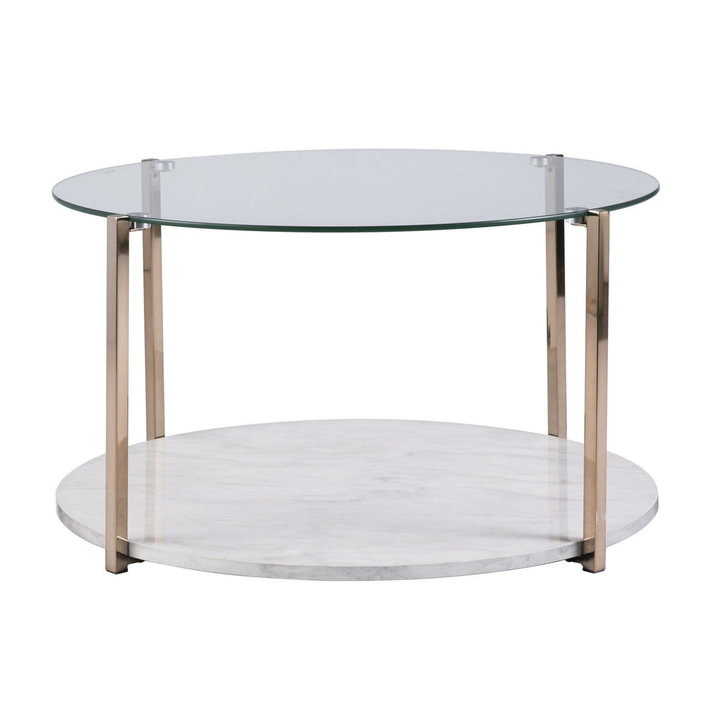 33" Gold Glam Glass And Faux Marble Two Tier Round Coffee Table - Homeroots - Flyclothing LLC