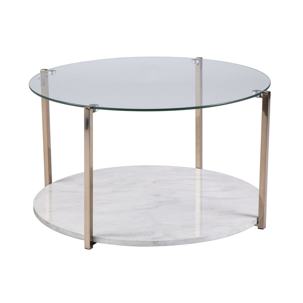 33" Gold Glam Glass And Faux Marble Two Tier Round Coffee Table - Homeroots - Flyclothing LLC