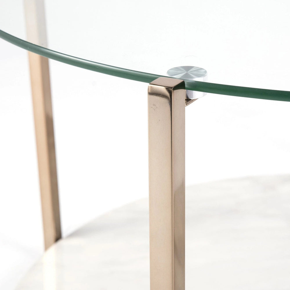 33" Gold Glam Glass And Faux Marble Two Tier Round Coffee Table - Homeroots - Flyclothing LLC